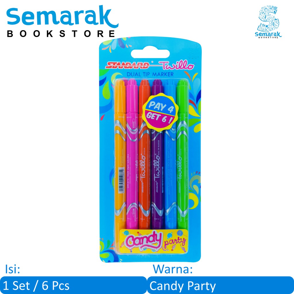 

Standard Twillo Dual Tip Pulpen dan Spidol Warna - Candy Party [1 Set / 6 Pcs]