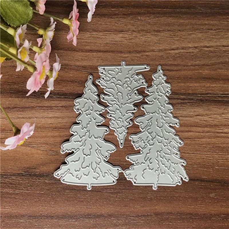 3 Pak Cetakan Stensil Cutting Dies Motif Pohon Natal Bahan Metal Untuk Scrapbook / Craft DIY