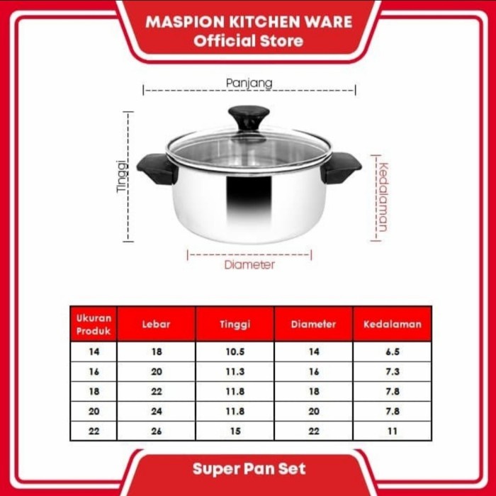 Maspion Panda Dahlia Dutch Oven Set 14, 16, 18, 20, 22cmPanci Stainles