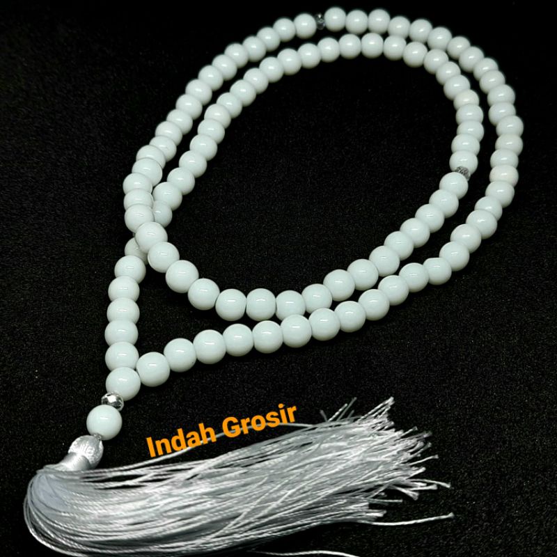 Tasbih Kalung Batu Giok Putih Susu 6mm 99Butir Natural