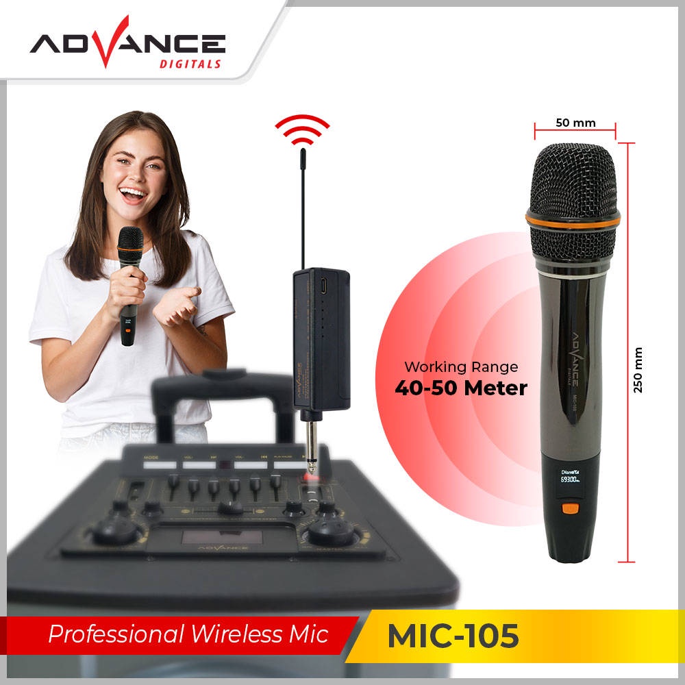 【READY STOCK】 Advance Professional Wireless Microphone Single Mikropon MIC-105 Garansi Resmi Advance 1 Tahun