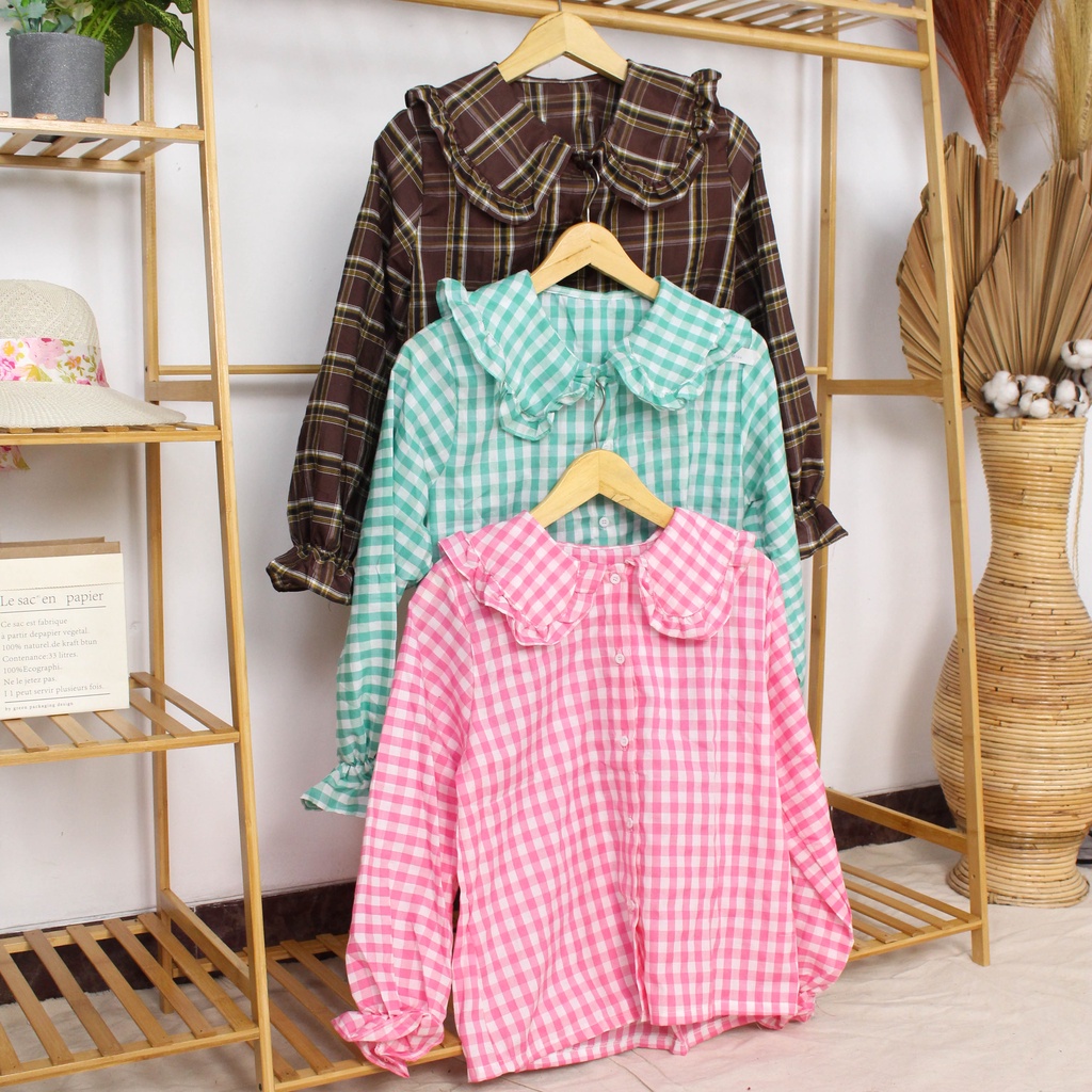 RX Fashion Kemeja Mizu Tartan / KEMEJA QUEEN / Kemeja Gingham Ruffle Dosan BN