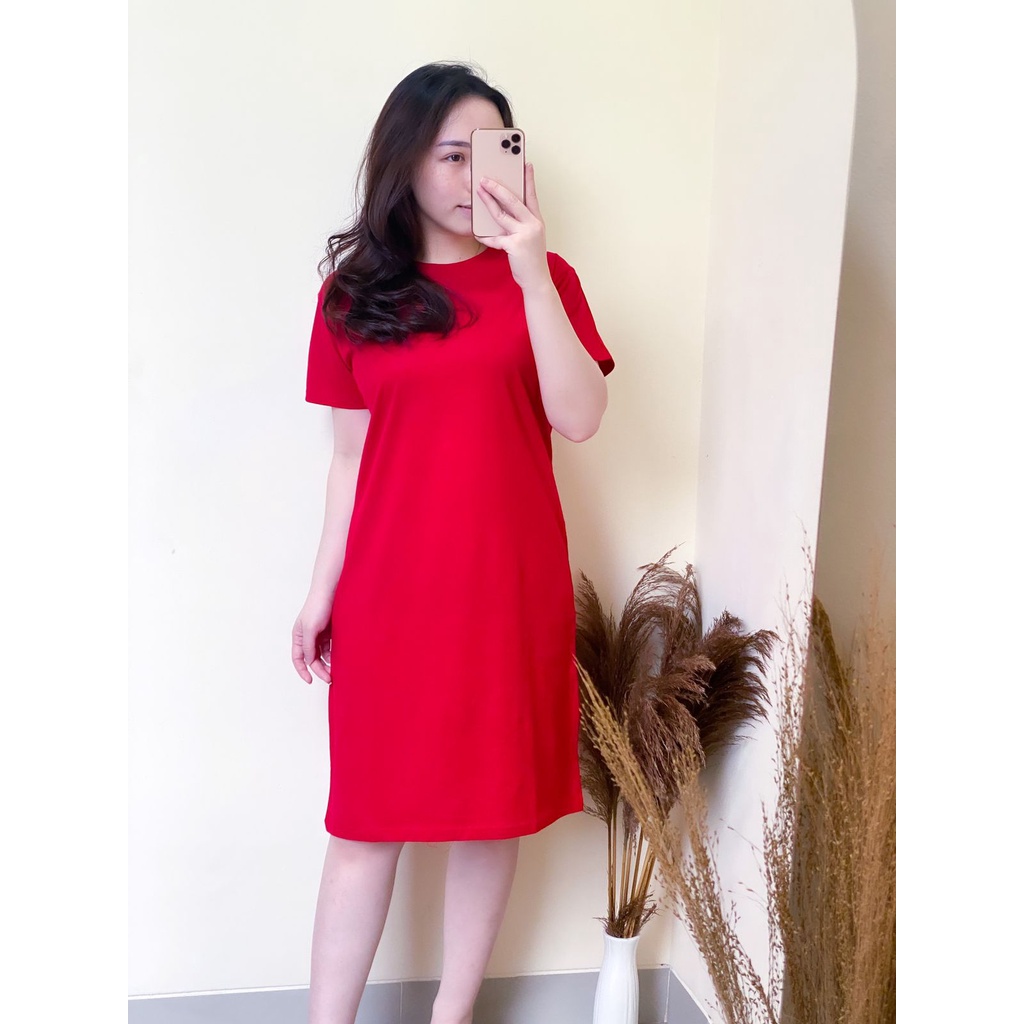 Dress Wanita Midi Polos Bahan Katun Dress Polos Korea Cotton