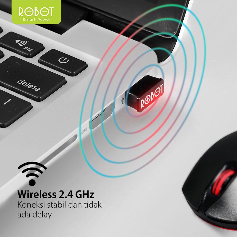 Mouse Wireless ROBOT M310 2.4GHz Silent Optical 1600DPI dengan Receiver USB untuk PC Laptop BLACK