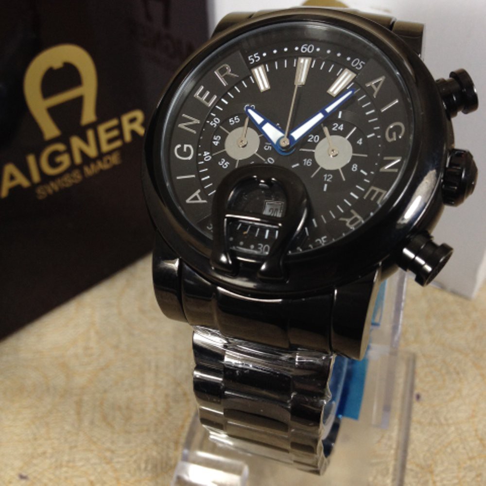 Jam Tangan Pria Aigner Bari full black rantai TIR Premium