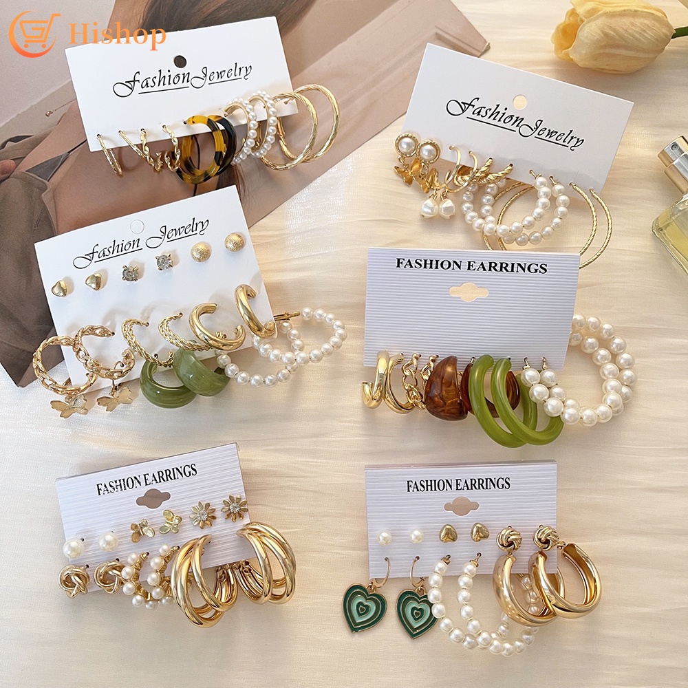 Set Anting Giwang Model Kupu-Kupu Dengan Mutiara + Rumbai Warna Gold Untuk Wanita
