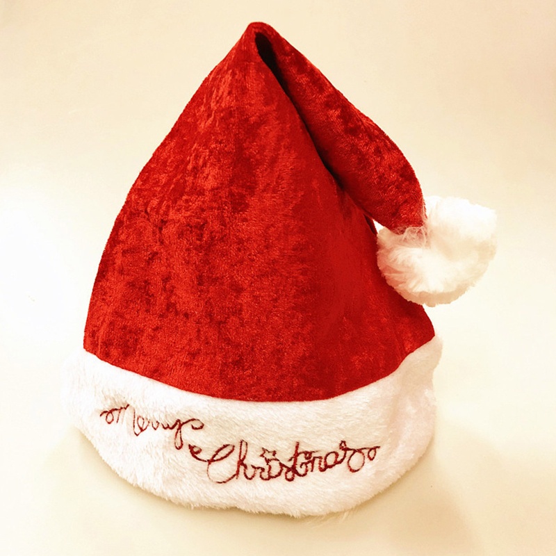 Topi Santa Bahan Plush Velvet Warna Merah Putih Untuk Pesta Natal