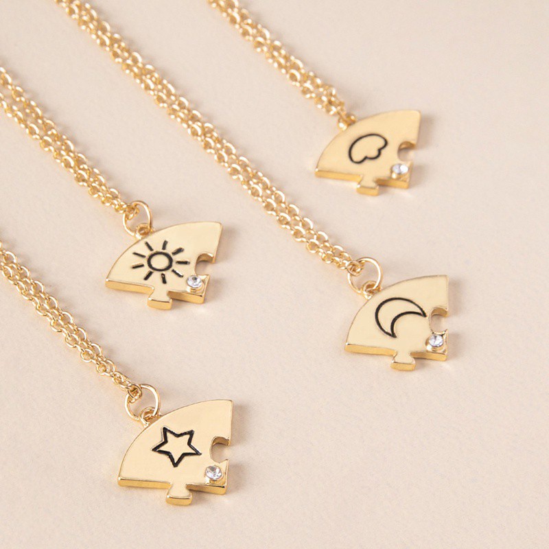 Popular Best Friends BFF Necklace Jewelry 4 PCS/Set Stitching Square Puzzle Alloy Pendant Best Friends Girlfriends Necklaces|Pendant Necklaces