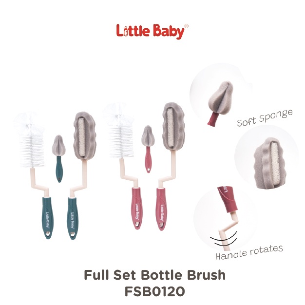 Little Baby Bottle Brush Full Set Sikat Botol Bayi 3in1 New Colour FSB0120