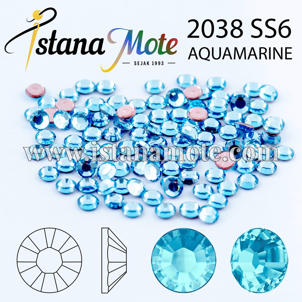 Flatback Hotfix kristal tempel Swarovski 2038-ss6-aquamarine ASLI ORIGINAL