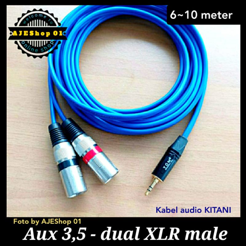 Kabel aux 3,5 mm to dual XLR male kabel kitani 6 sampai 10 meter