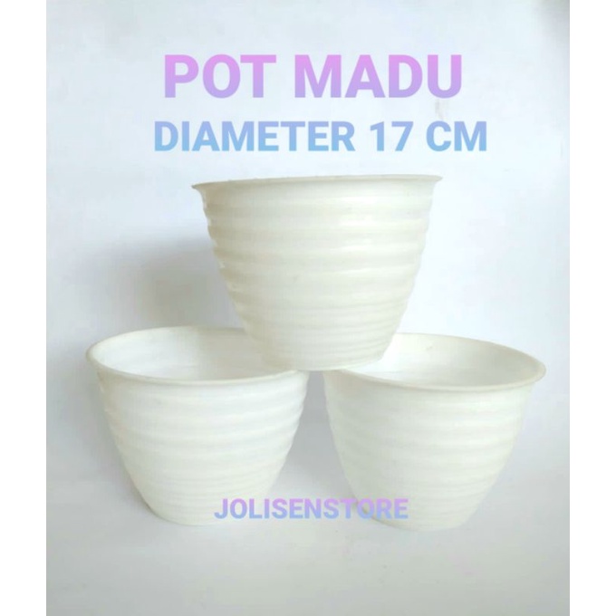 POT PLASTIK PUTIH 17CM/POT BUNGA/POT PLASTIK /POT MADU SEDANG/POT BUNGA MURAH BAGUS/TANAMAN HIAS
