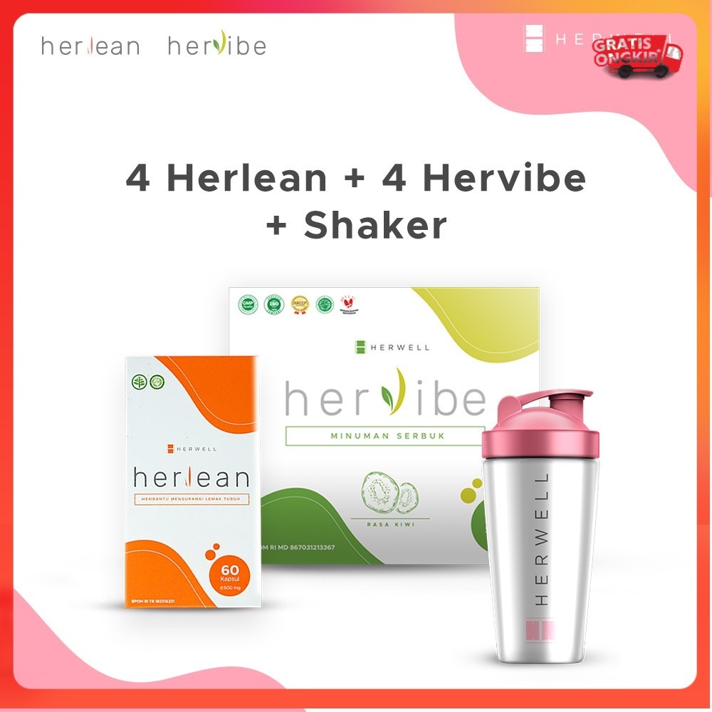 Herwell - Herlean + Hervibe - Bundling 8 Pcs ( Free Shaker ) BPOM HALAL HERWEL ORI ORIGINAL OFFICIAL STORE DIET PELANGSING