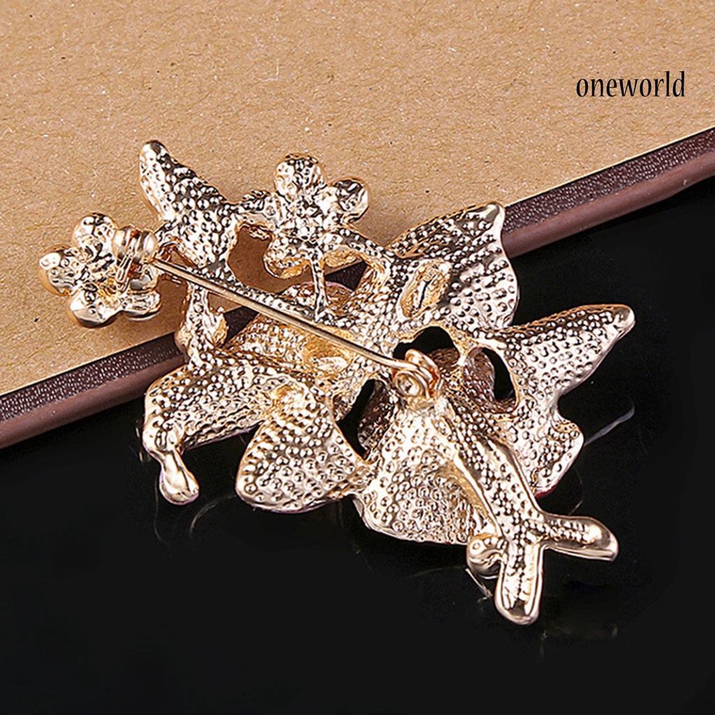 OW@ Brooch Pin Flower Shape Chic Decoration Alloy Rhinestone Inlaid Flower Brooch Pin for Wedding