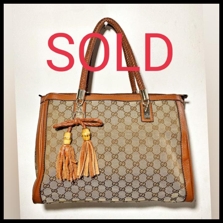 Bag Canvas - Gucci Gg Canvas Bella Bamboo Tassel Handbag Preloved Tas Branded