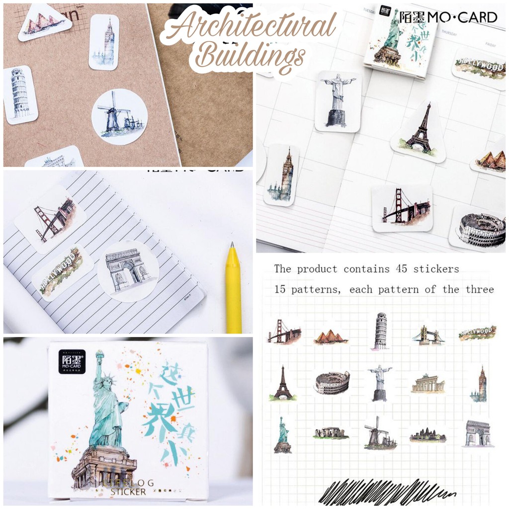 45pcs Aesthetic Stiker Box Lucu Murah Dekorasi Hias Diary/Journal/Scrapbook/DIY-Great Buildings