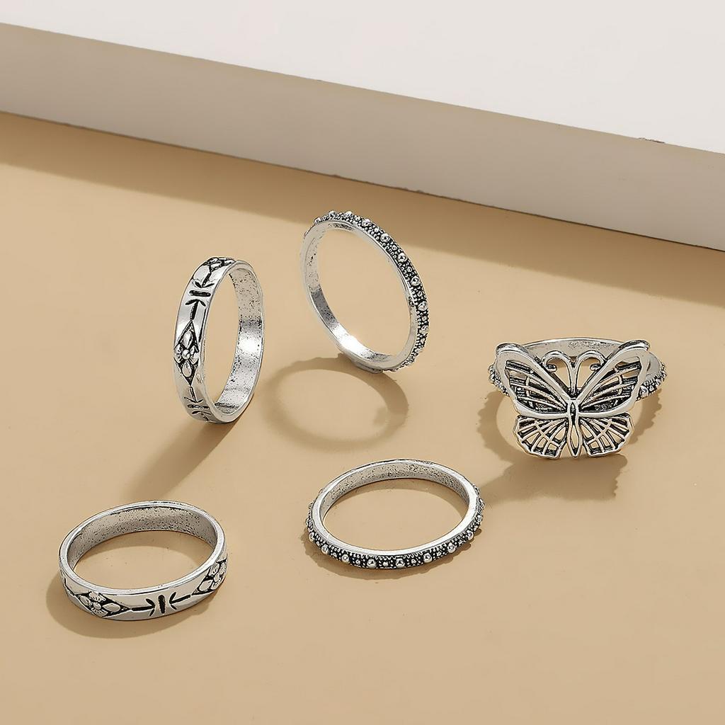 Ins Mutiara Sepasang Cincin Elektrokardiogram Wajah Halus Cincin Tidak Teratur Piring Bulat Delapan Piece Set Fashion Gadis Aksesoris