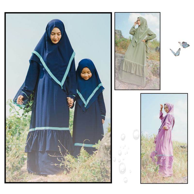 Couple Kembaran Ibu dan Anak Perempuan - Set Syar'i Dress Gamis Khimar Fatimah Series by Nurida
