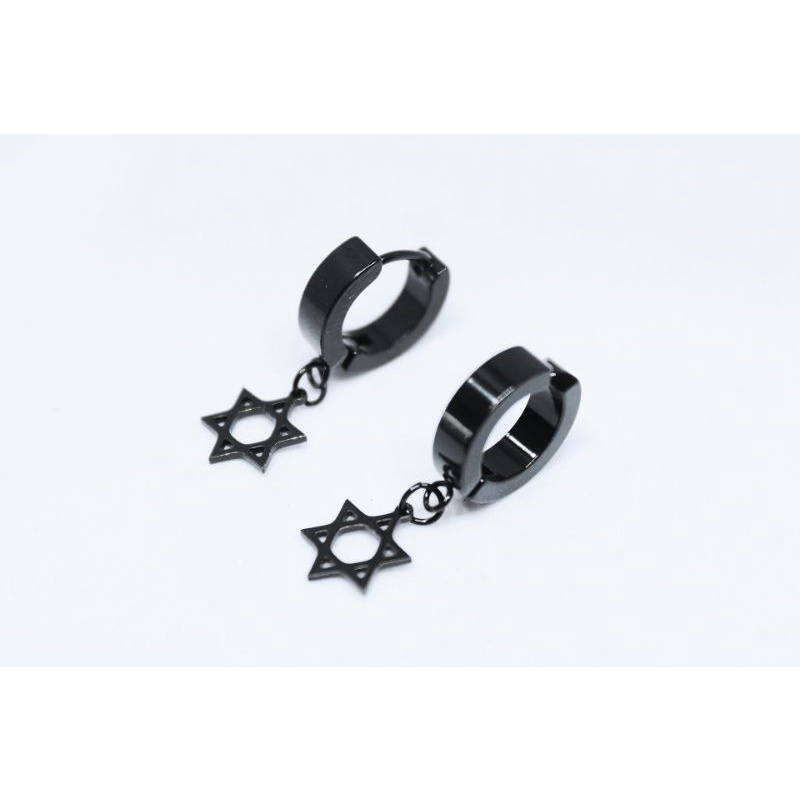 anting tindik dan jepit model bintang hexagram hitam / anting Korea / ICH PIERCING