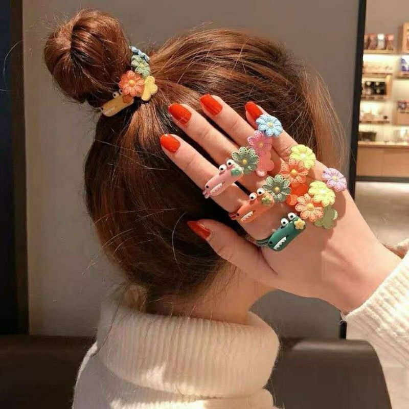 Ikat Rambut Bunga Korea Wanita/anak Elastis Manik-Manik Bunga 1kg Muat 215pcs Aksesoris Fashion