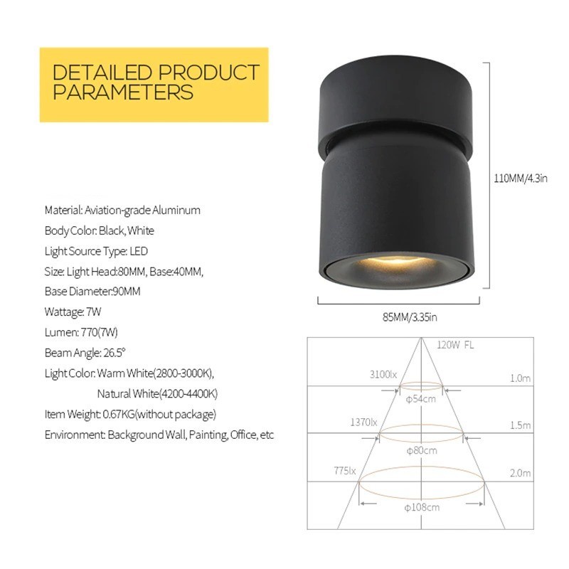 Lampu LED Spotlight Nordic Mounted Adjustable Angle 7W 4000K - MSD52
