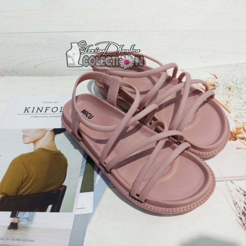 SANDAL KARET JELLY GLADIATOR TALI SILANG MOREGO 36-40-SALEM/Pink muda MICU