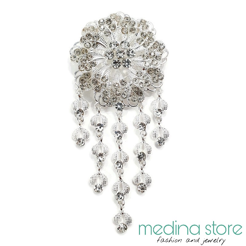 Bros Kebaya Mewah/Bros Besar Elegant/Bros Jurai/Bros Cantik Mewah Murah/Bros Permata Mawar-New C - Putih