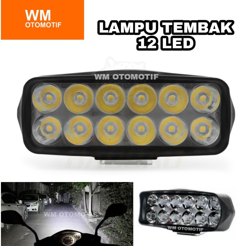 Lampu Tembak Sorot 12 Volt LED CWL 12 Mata CREE PLX Flood Spot Laser Super Bright Offroad Bar Cree LightBar Work Light DRL Motor Mobil Beat Scoopy Vario Soul Nmax PCX Matic Bebek UTV ATV Skuter Putih Waterproof Foglamp Panjang 6x2