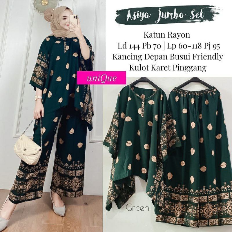 Daster Arab ASIYA BIG One Set Batwing Waka Waka Baju wanita Jumbo Setelan Celana Kulot Big Size Fashion Batik pakaian wanita set wanita-3