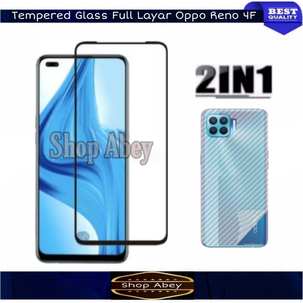 TEMPERED GLASS LAYAR FULL OPPO RENO 4F FREE SKIN CARBON ANTI GORES BELAKANG HP OPPO RENO 4F - NEW
