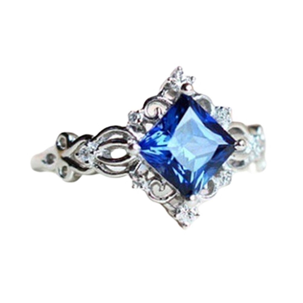 Hu Hu Hu Hu Hu Alat Bantu Pasang Kacamata♡ Cincin Wanita Desain Bunga Hollow Hias Sapphire Imitasi Gaya Vintageputri Untuk Hadiah