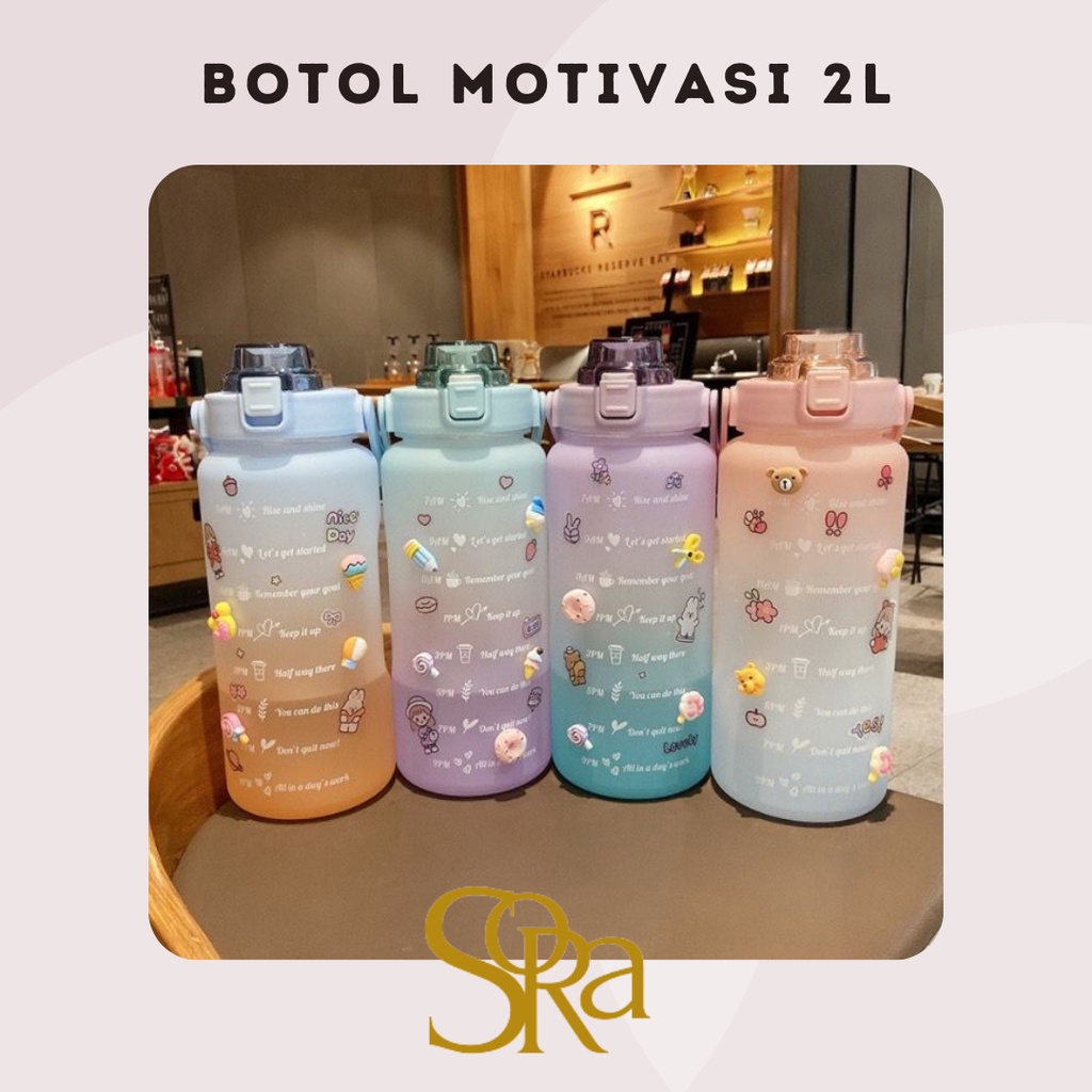 BOTOL MINUM MOTIVASI /Botol Time Rainbow | Botol Minum Viral 2 liter | Botol Minum kekinian Viral