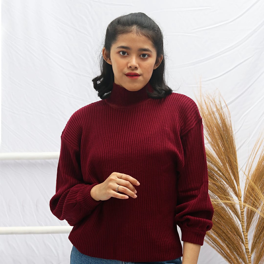 VK__ store Baju Rajut Wanita ATASAN BAYONET_TURTELNECK LENGAN BALON PREMIUM Turtleneck Rajut Oversiz