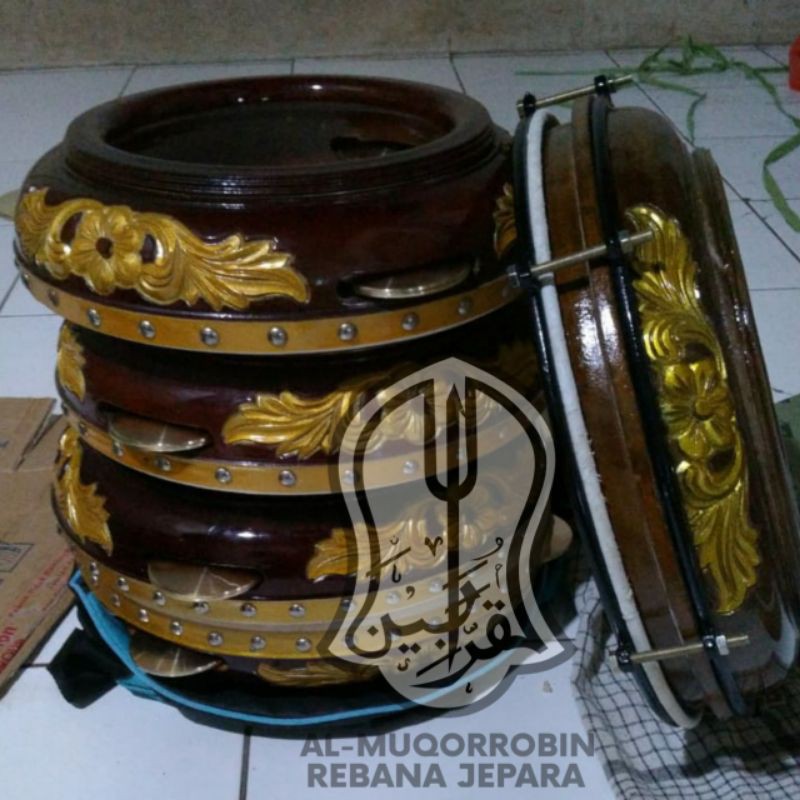 Bass Banjari dan 4 Hadroh ukir Khas Jepara (1 Paket Banjari) Berkualitas Asli Jepara