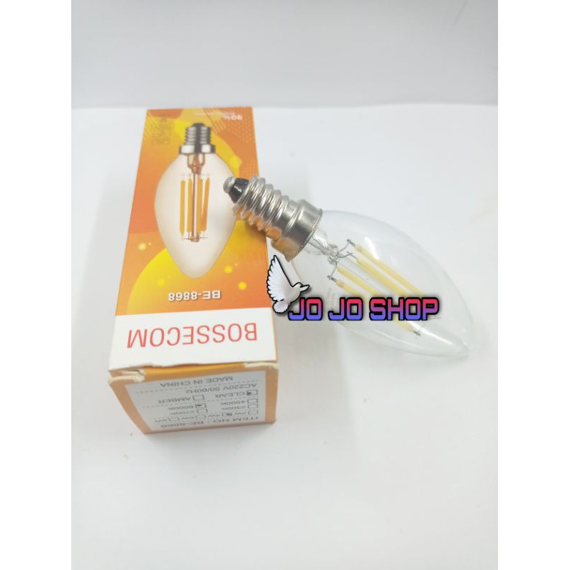 Lampu LED Filamen candle 4 Watt BOSSECOM Fitting E27 cahaya WW/W