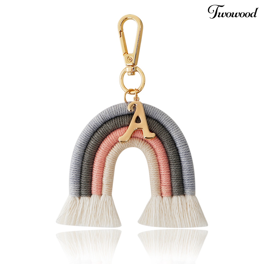 Gantungan Kunci Bentuk Pelangi Bahan Alloy Dengan Tali Katun Gaya Nordic Untuk Anak Perempuan