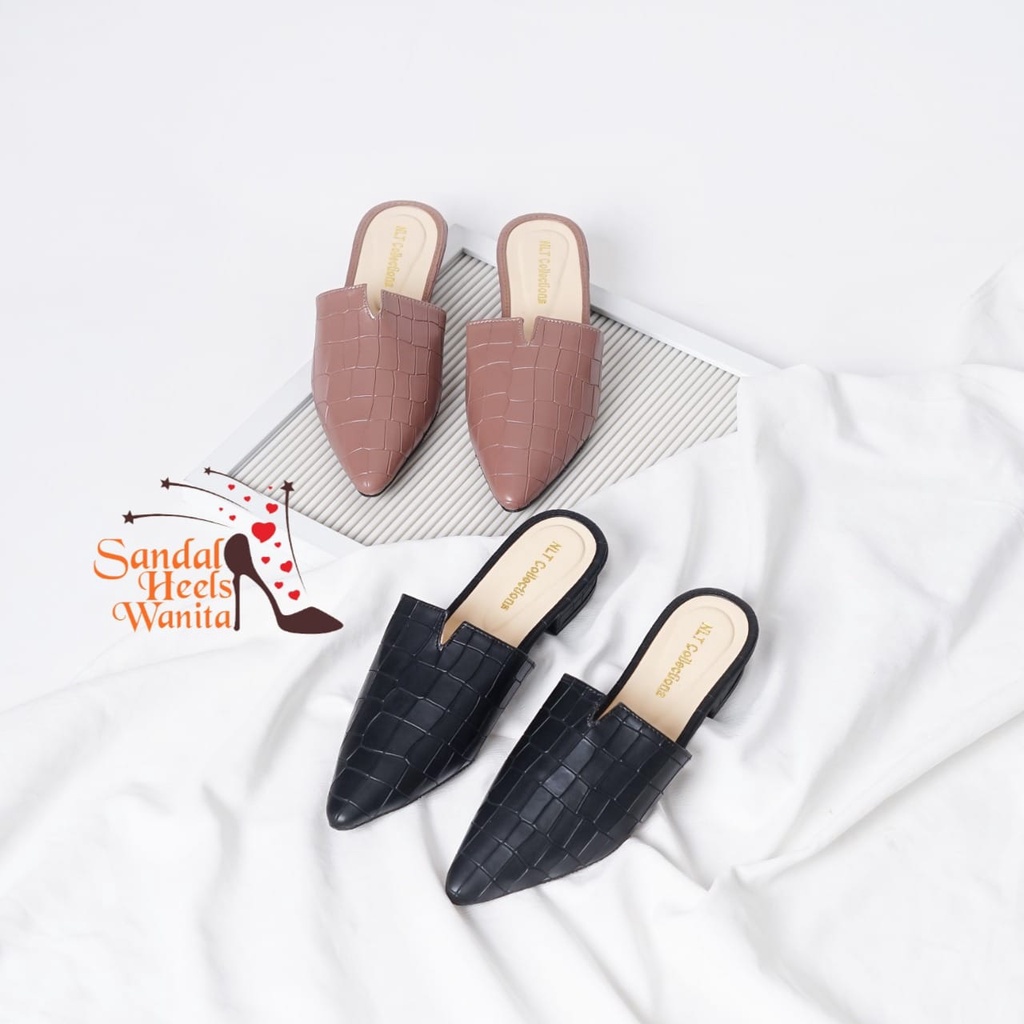 SHW- sandal wanita model terbaru heels hak tinggi 3 cm motif kulit buaya