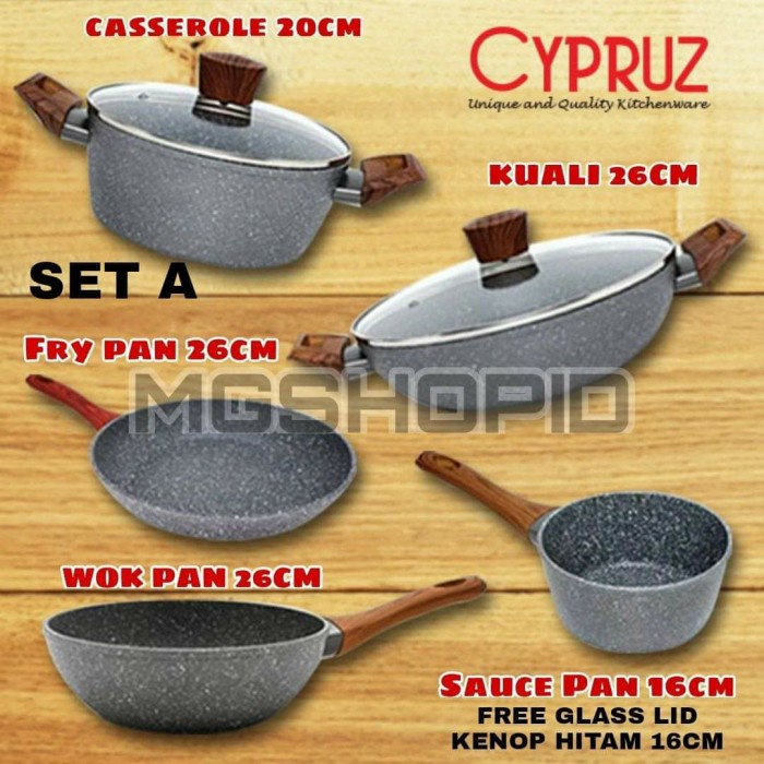 Kuali Marble Set Lengkap Panci Cypruz Casserore Kuali Fry Pan Wok Pan - Set I _Art