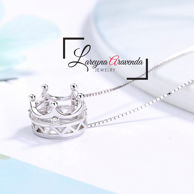 Kalung Liontin Korea Perak S925 Model Crown Kristal Crystal Anti Karat Non Alergi KL041