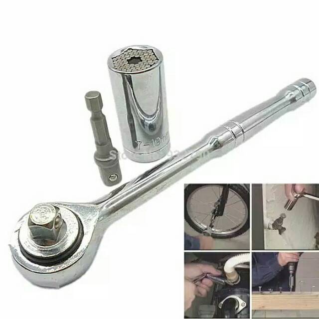 Kunci Shok Universal Socket Wrench Set GATOR GRIP Lengkap komplit dengan handle dan connector kunci