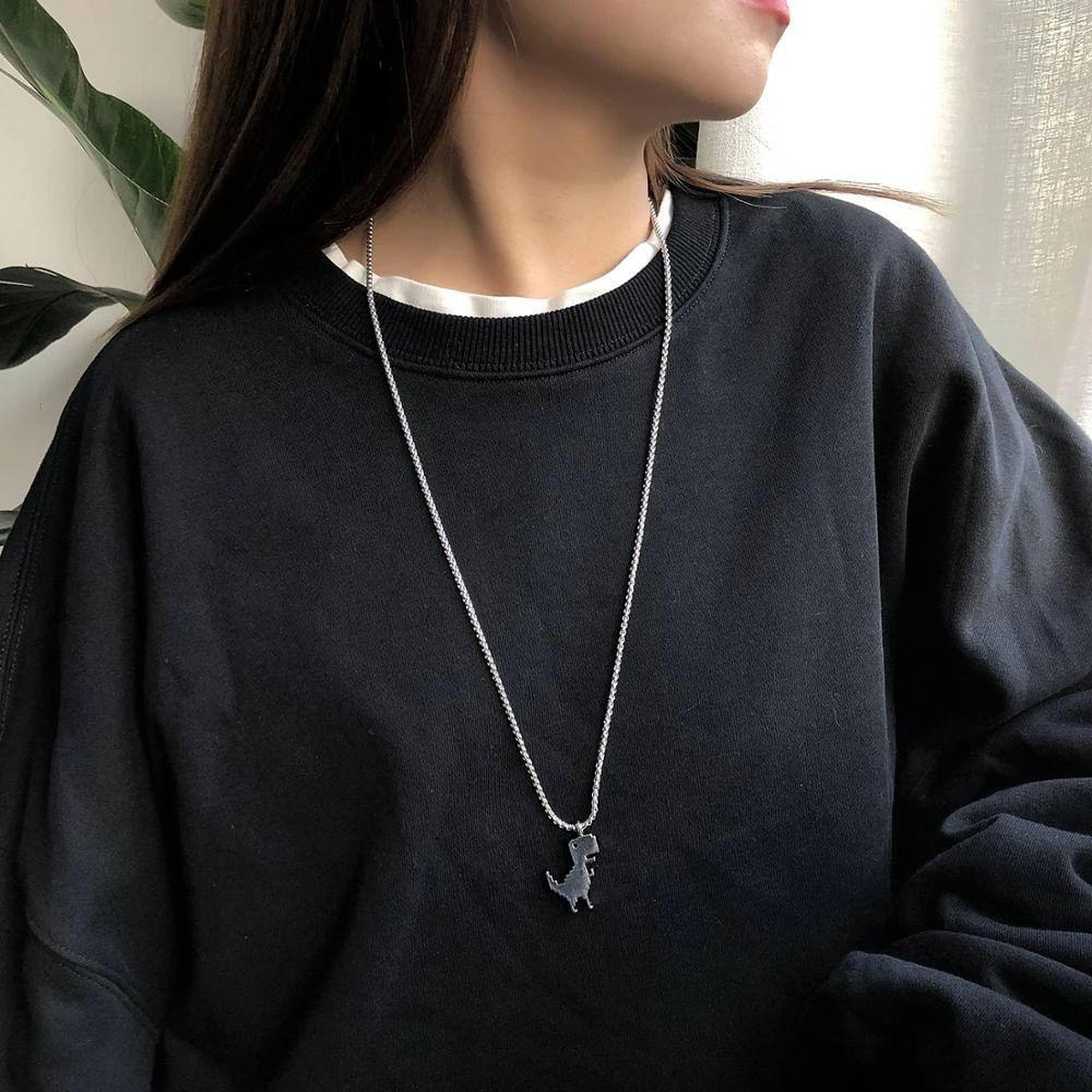 Kalung Rantai Klavikula Desain Hewan Dinosaurus Graffiti Gaya Korea Hip-Hop Untuk Perhiasan Unisex