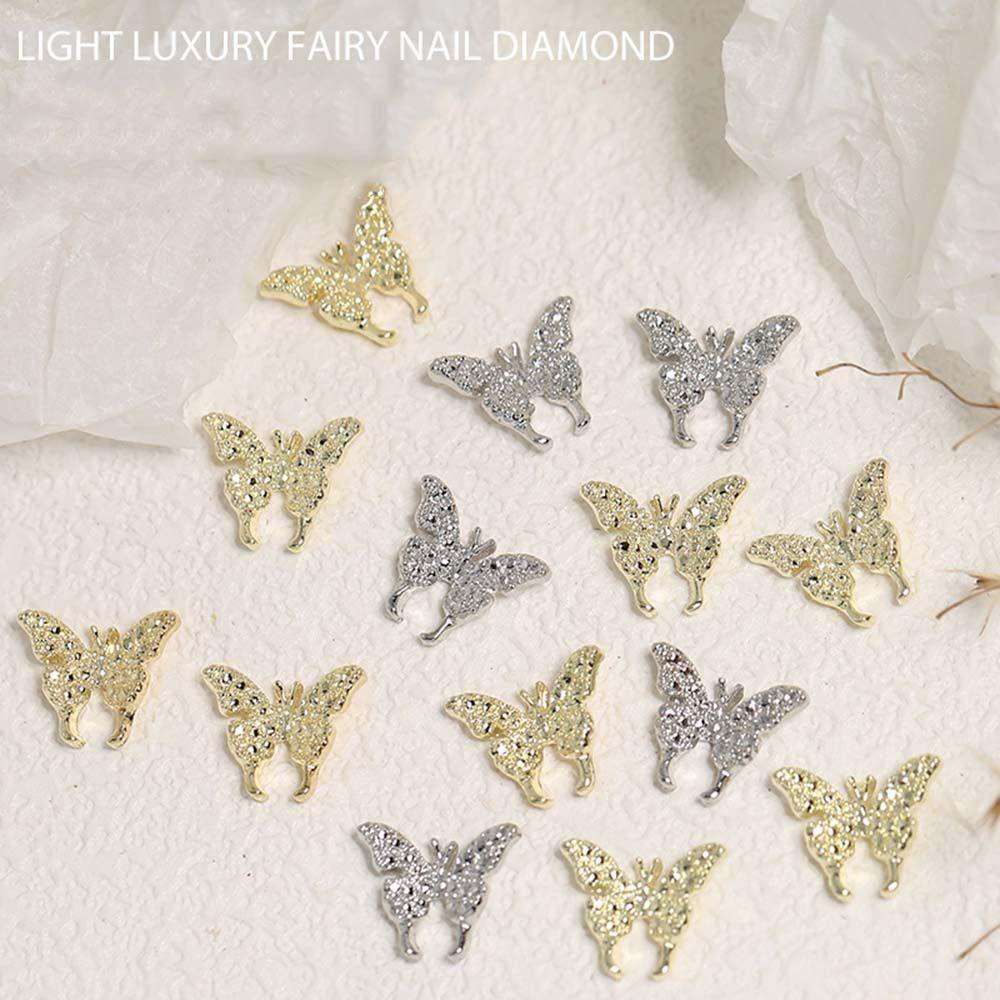 AUGUSTINA Agustina Kupu-Kupu Nail Art Perhiasan Alloy Emas Gaya Jepang Indah Mengkilap DIY Nail Art Ornamen