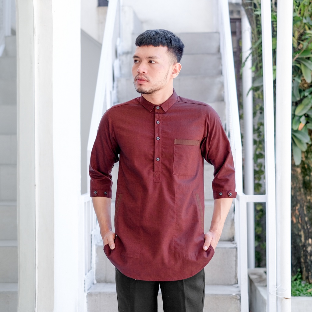 Koko Kurta Dewasa Lengan 3/4 Kerah Suit Model kurta Pakistan Variasi Saku Hedlong Bahan Oxford