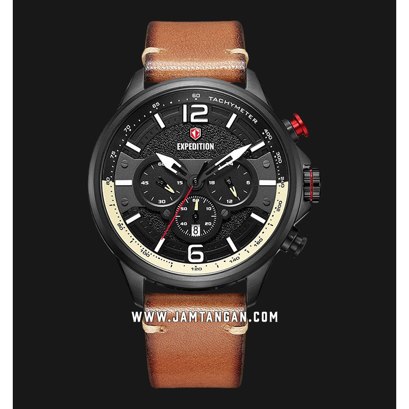 Expedition E 6796 MC LIPBAIV Men Chronograph Black Dial Brown Leather Strap