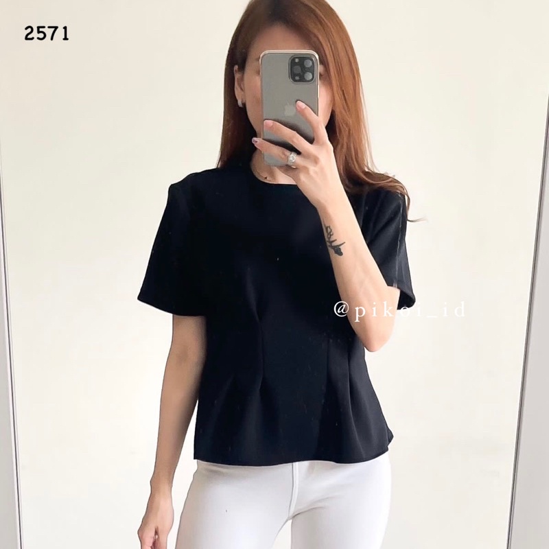 Baju merah imlek / semi crop top hijau / atasan wanita peplum lipit / baju jalan murah / blouse 2571