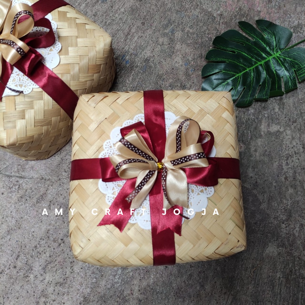 besek murah Besek Natural Hias Pita18 x 18 cm/Besek Natural Hias Pita Cantik/Besek Bakul Berpita/Bes