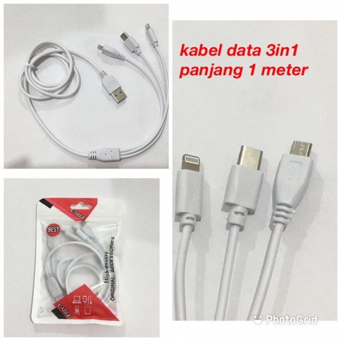 kabel data 3 in 1 USB TO MIRCO , TIPE C kabel PANJANG 1METER