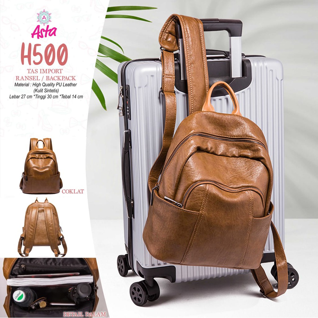 TAS IMPORT H500 RANSEL / BACKPACK COKLAT KULIT ORI ASTA