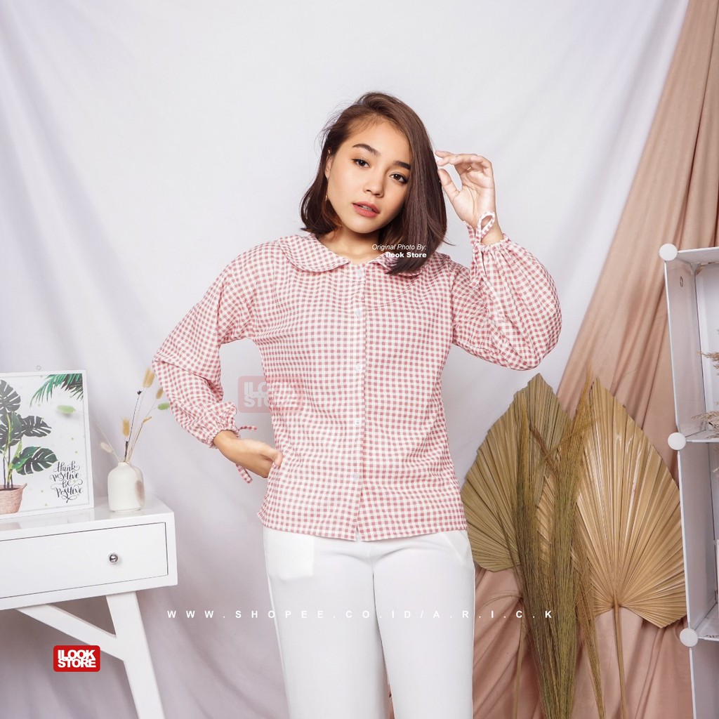 ilook | Blouse Zashi | Blouse Wanita Motif Kotak Bahan Creepe - Fit to L-ZASHI - SALEM