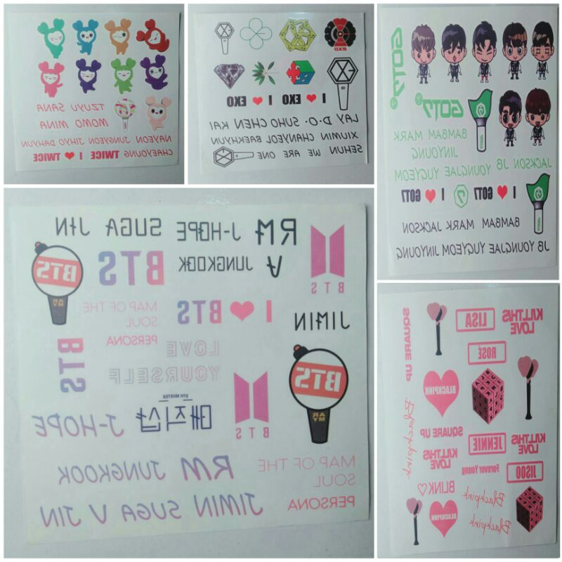 TATTO TEMPORARY / STICKER KPOP : BTS EXO BLACKPINK GOT7 TWICE